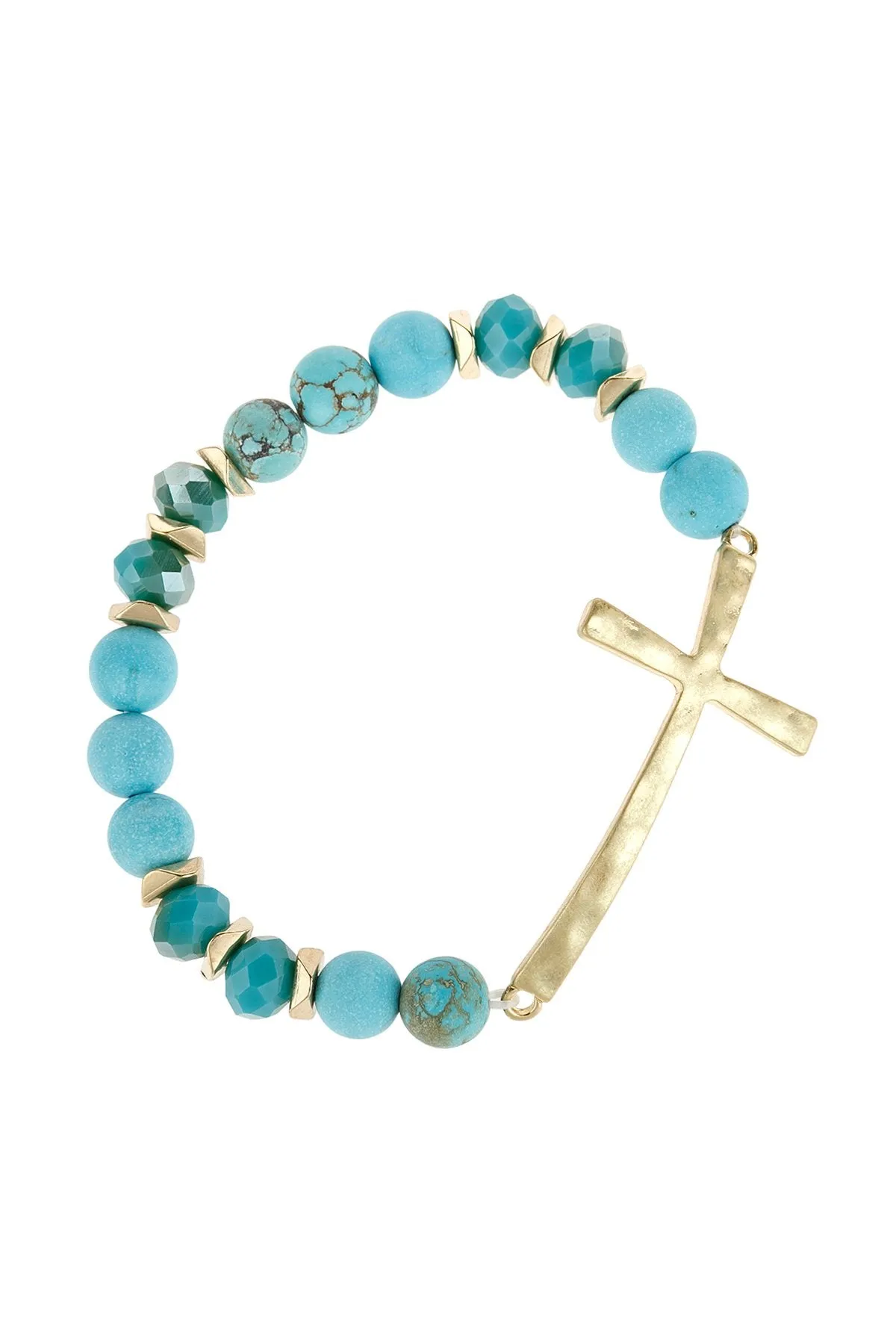 Hdb2998 - Mix Beads Hammered Cross Bracelet