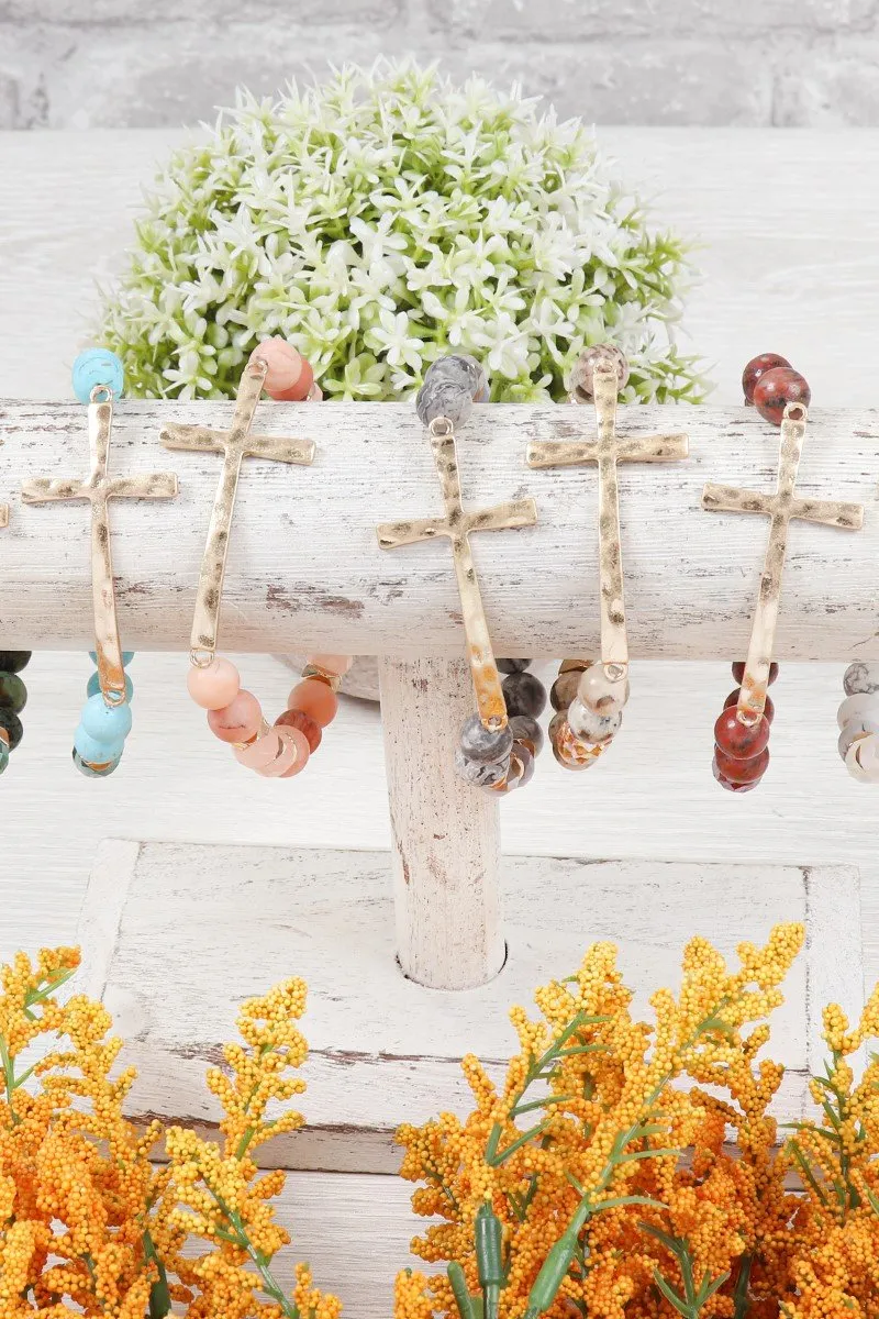 Hdb2998 - Mix Beads Hammered Cross Bracelet