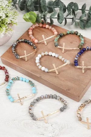 Hdb2998 - Mix Beads Hammered Cross Bracelet
