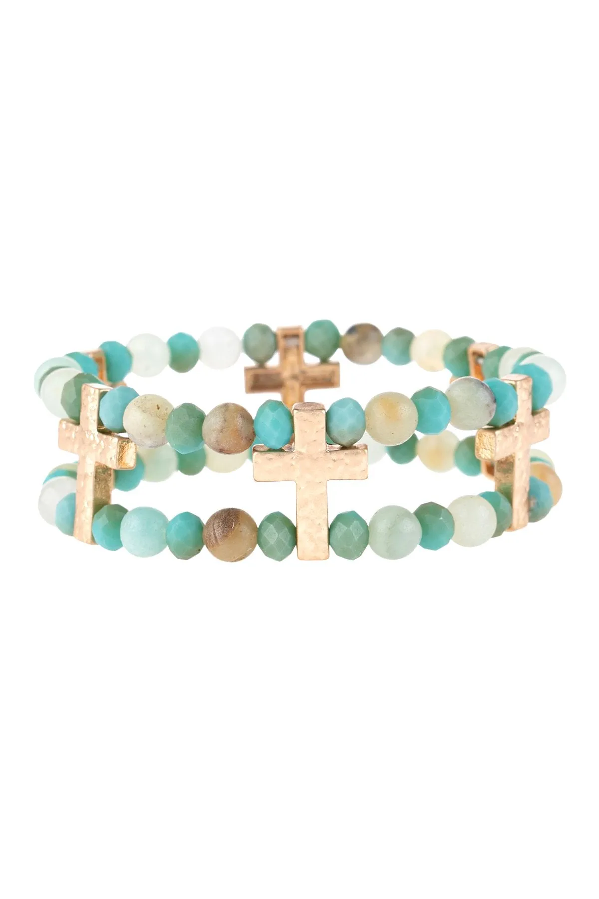 Hdb3192 - Cross Charm Two Line Beaded Bracelet