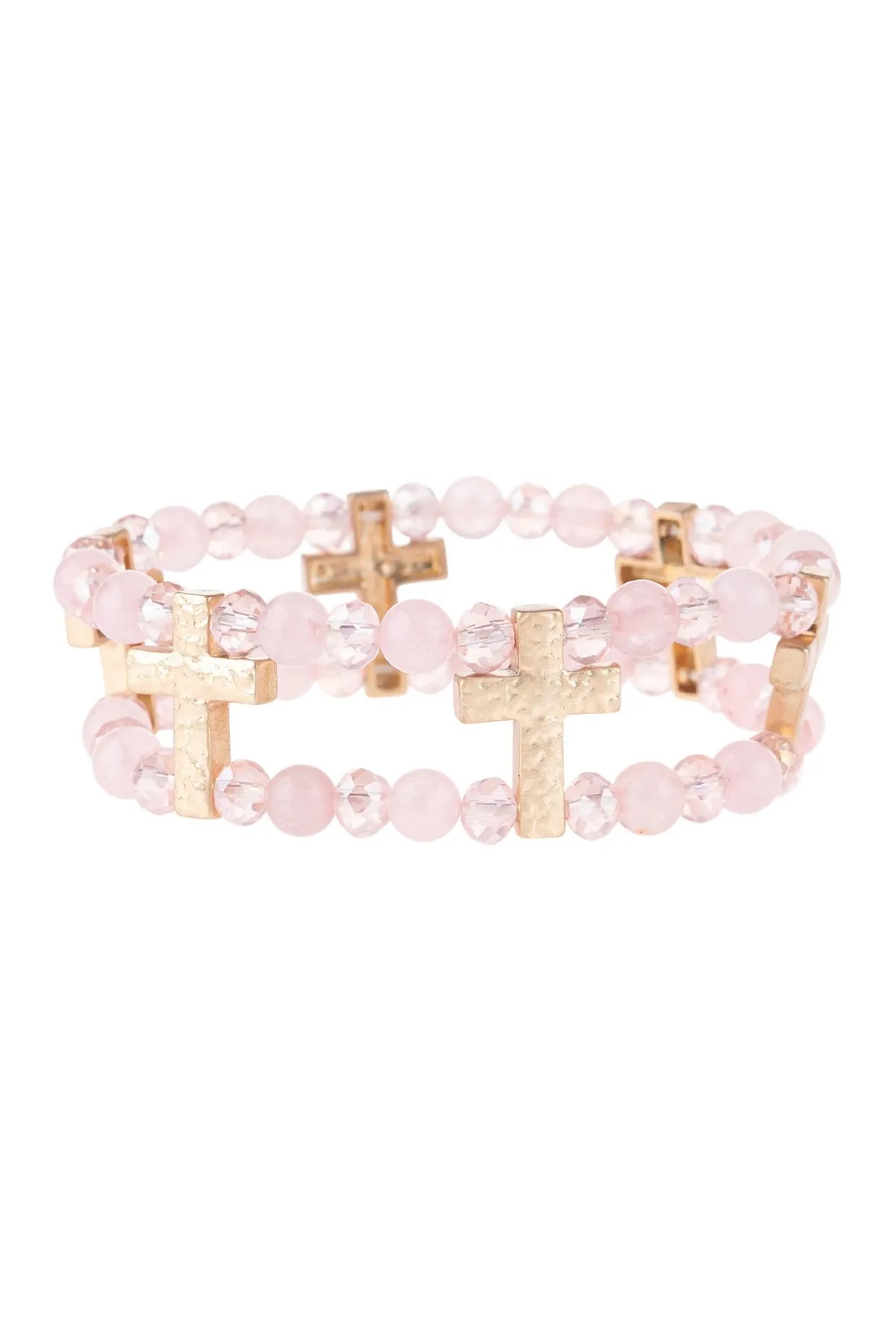 Hdb3192 - Cross Charm Two Line Beaded Bracelet