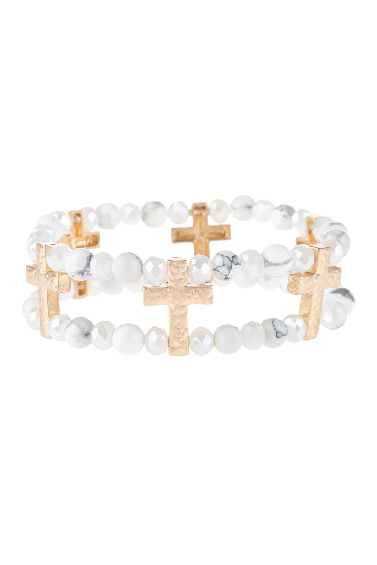 Hdb3192 - Cross Charm Two Line Beaded Bracelet