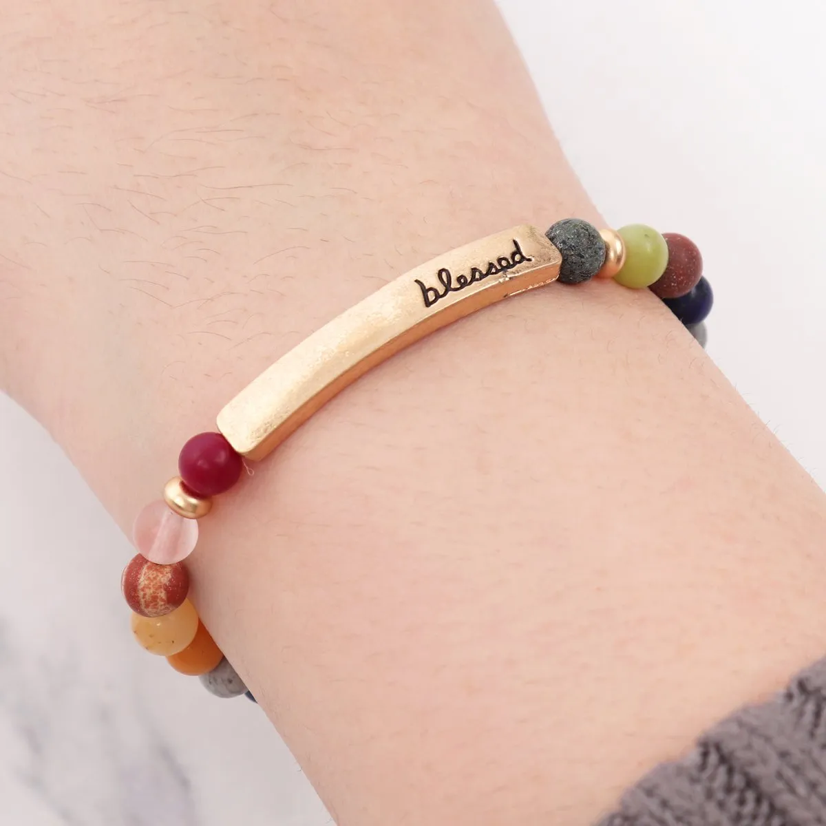 Hdb3224 - "Blessed" Charm Beads Braclet