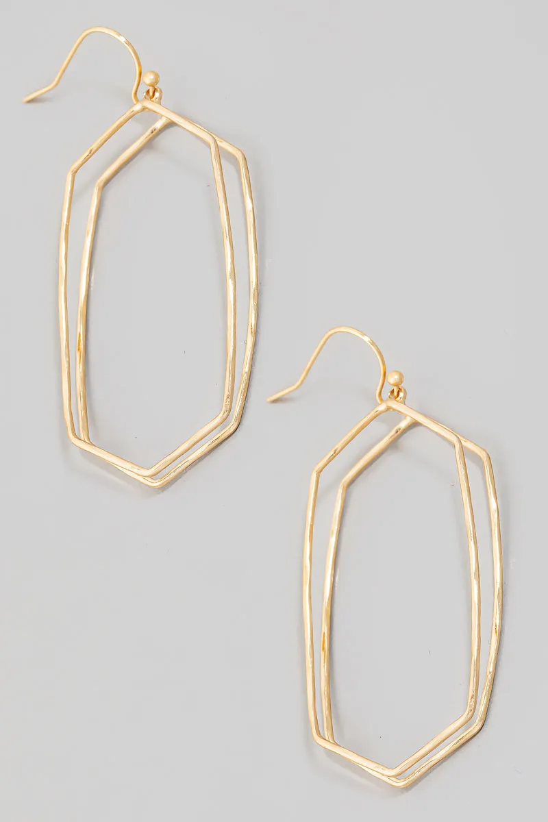 Hexagon Hammered Earrings in Gold