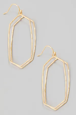 Hexagon Hammered Earrings in Gold