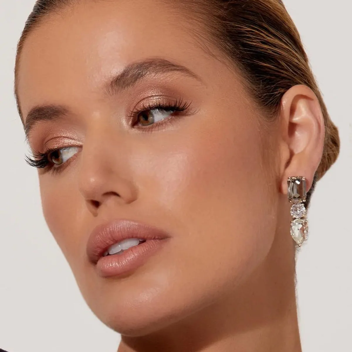 Jewel Diamante Trio Drop Earrings (Opal/Champagne)