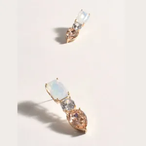 Jewel Diamante Trio Drop Earrings (Opal/Champagne)