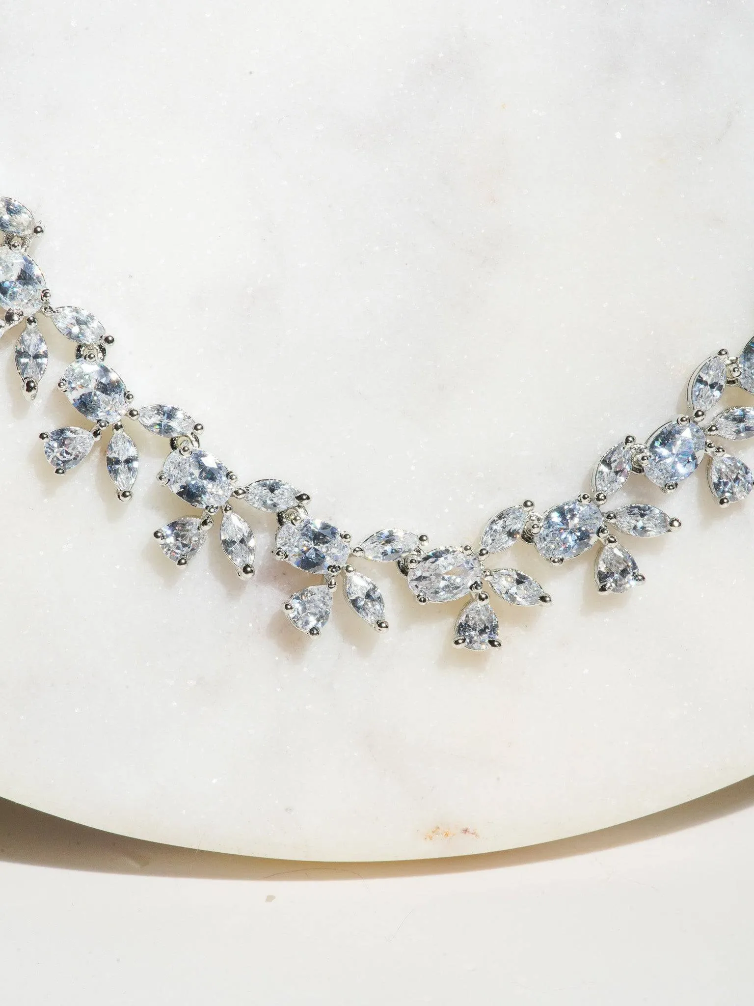 Lama - Single Layer Long Diamante Accent AD Necklace Set