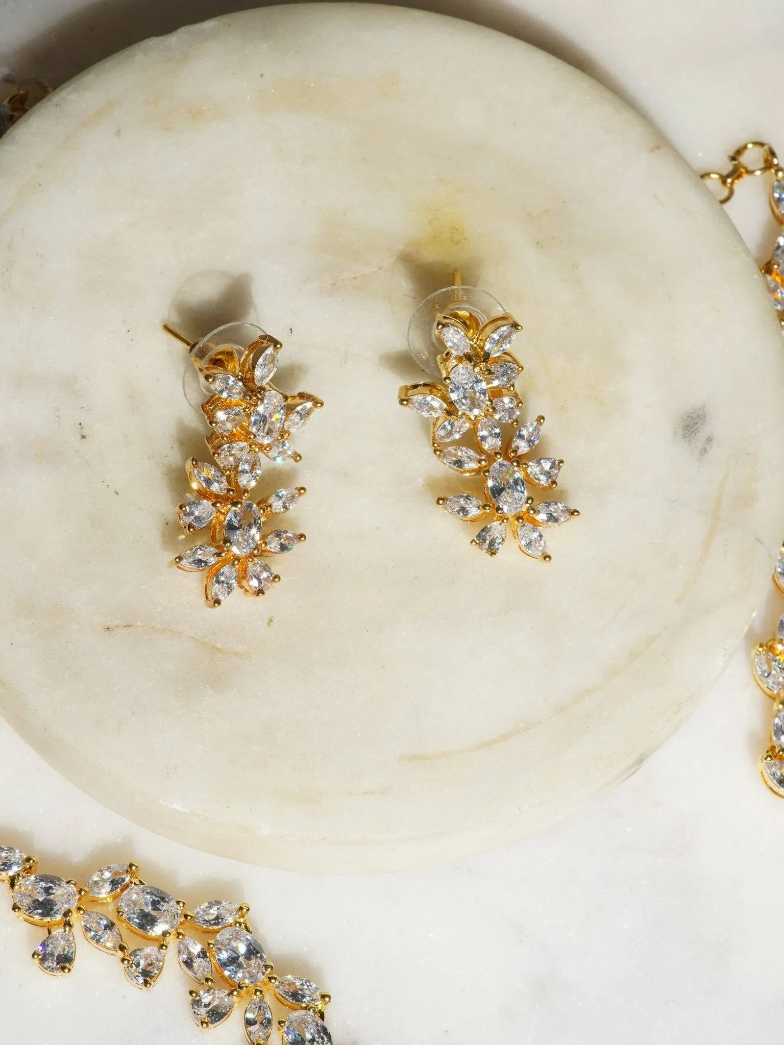 Lama - Single Layer Long Diamante Accent AD Necklace Set