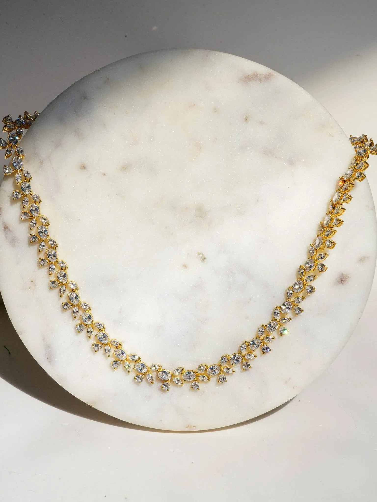 Lama - Single Layer Long Diamante Accent AD Necklace Set