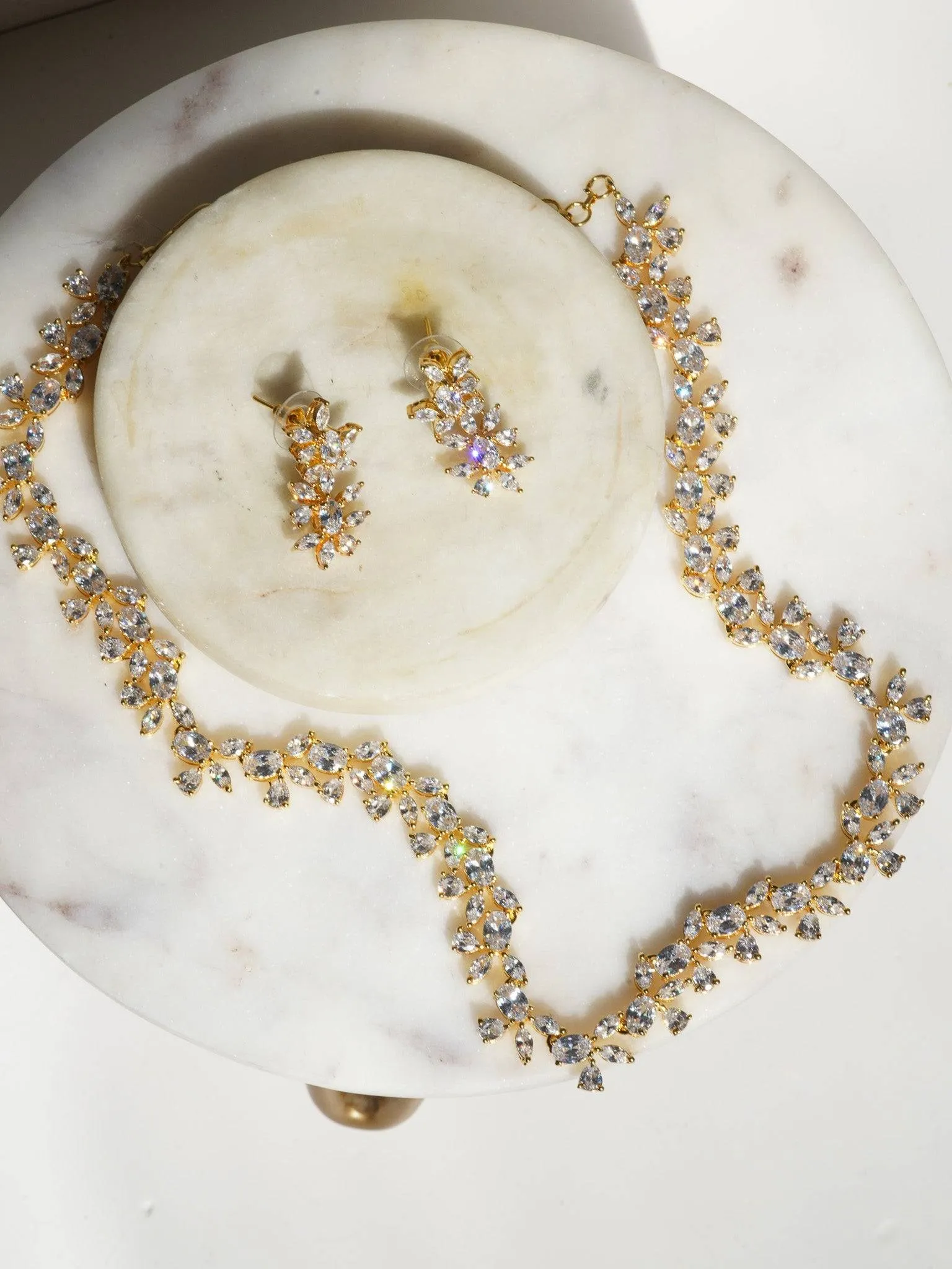 Lama - Single Layer Long Diamante Accent AD Necklace Set