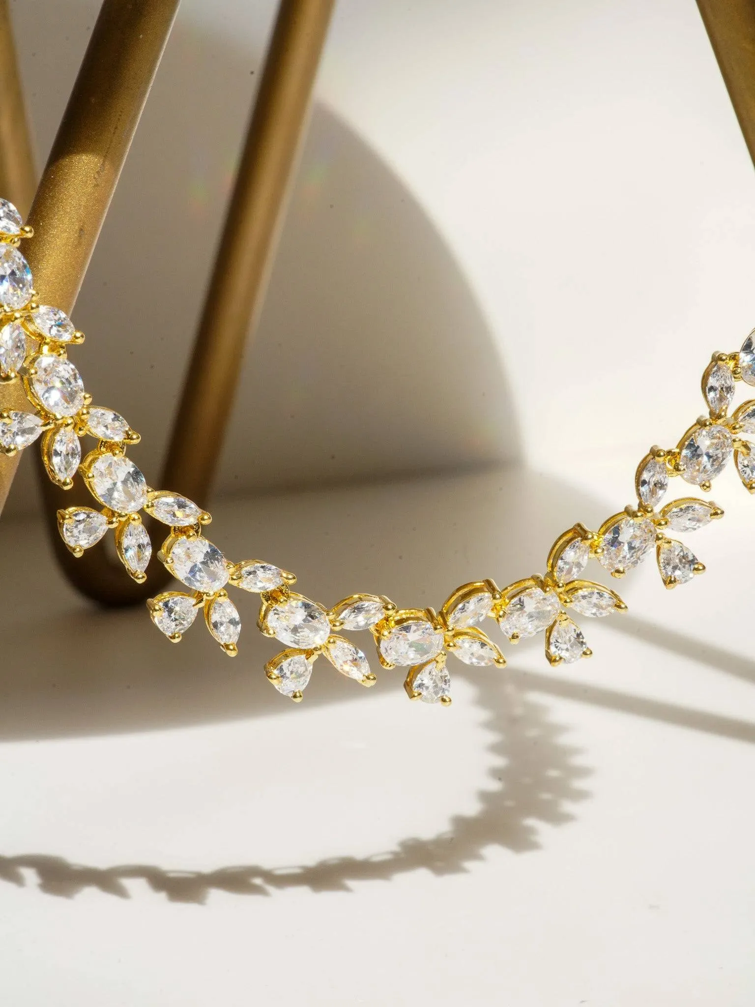 Lama - Single Layer Long Diamante Accent AD Necklace Set