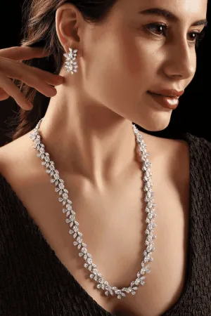 Lama - Single Layer Long Diamante Accent AD Necklace Set
