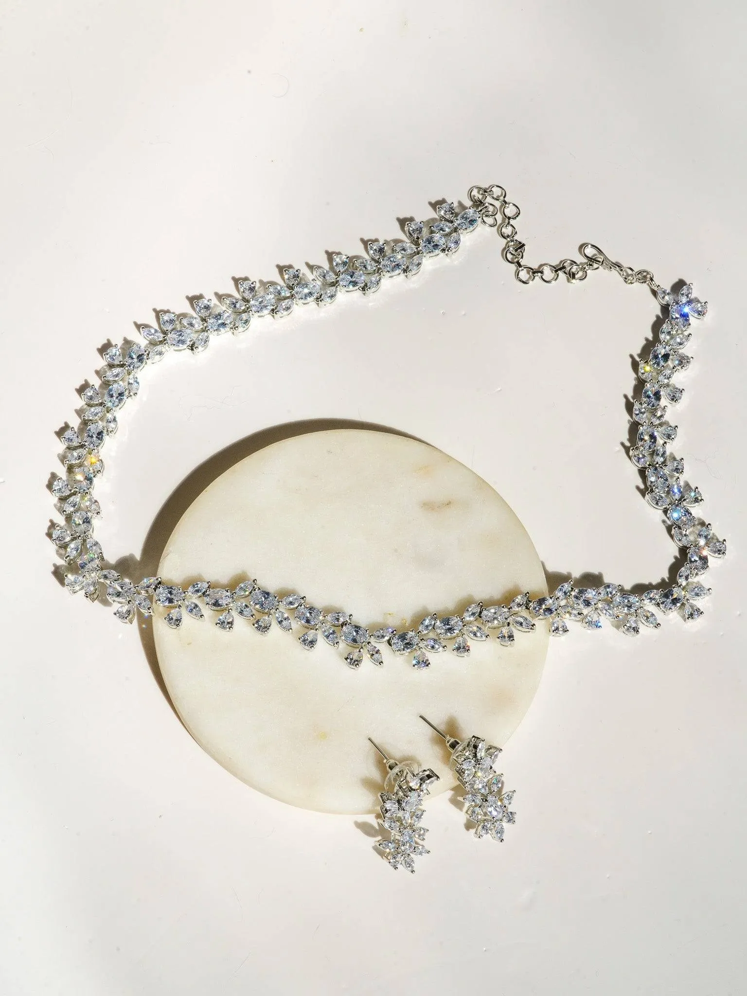 Lama - Single Layer Long Diamante Accent AD Necklace Set