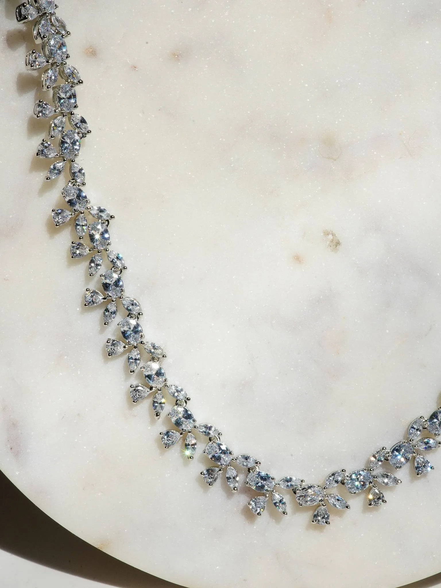 Lama - Single Layer Long Diamante Accent AD Necklace Set