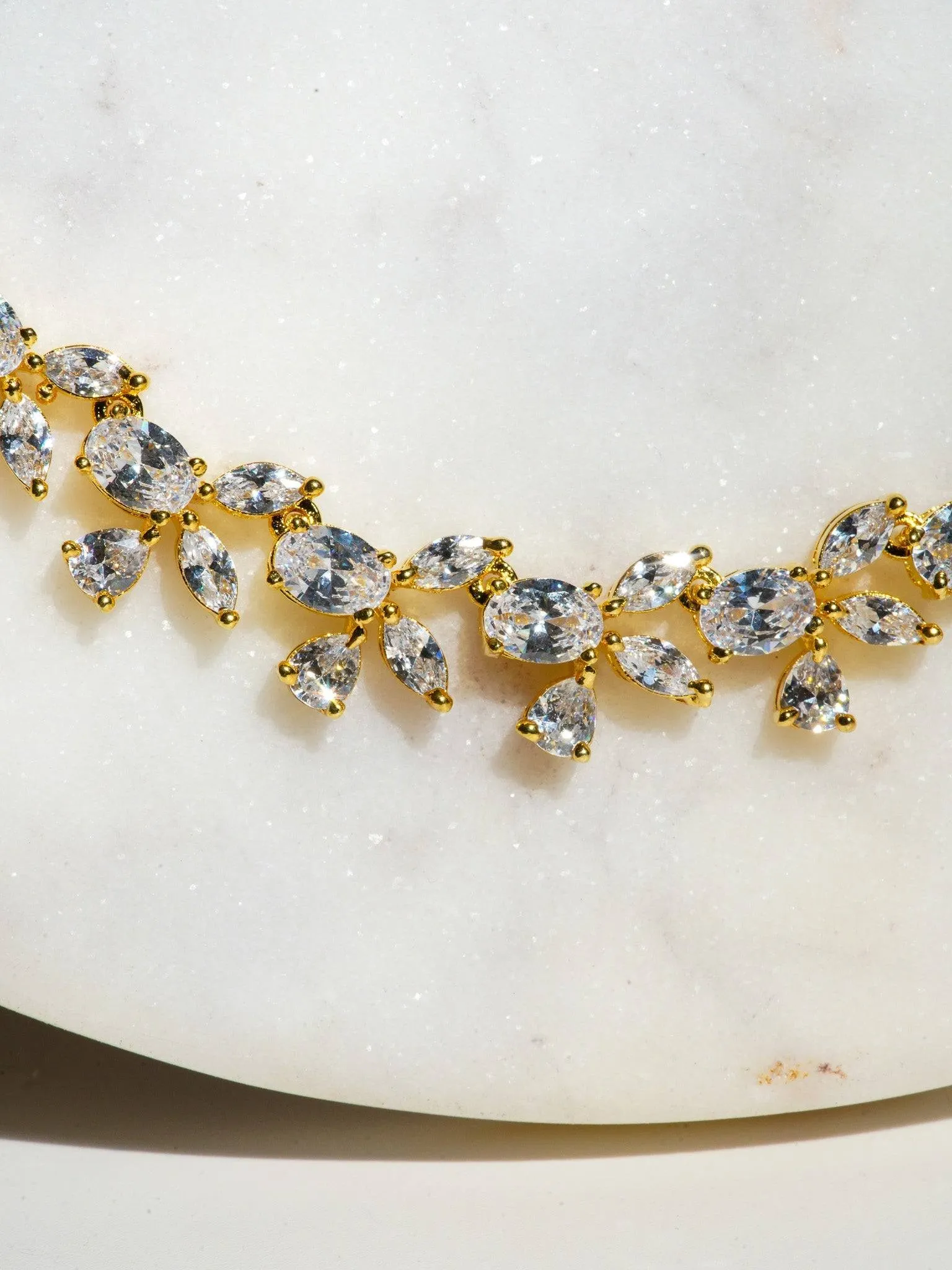 Lama - Single Layer Long Diamante Accent AD Necklace Set
