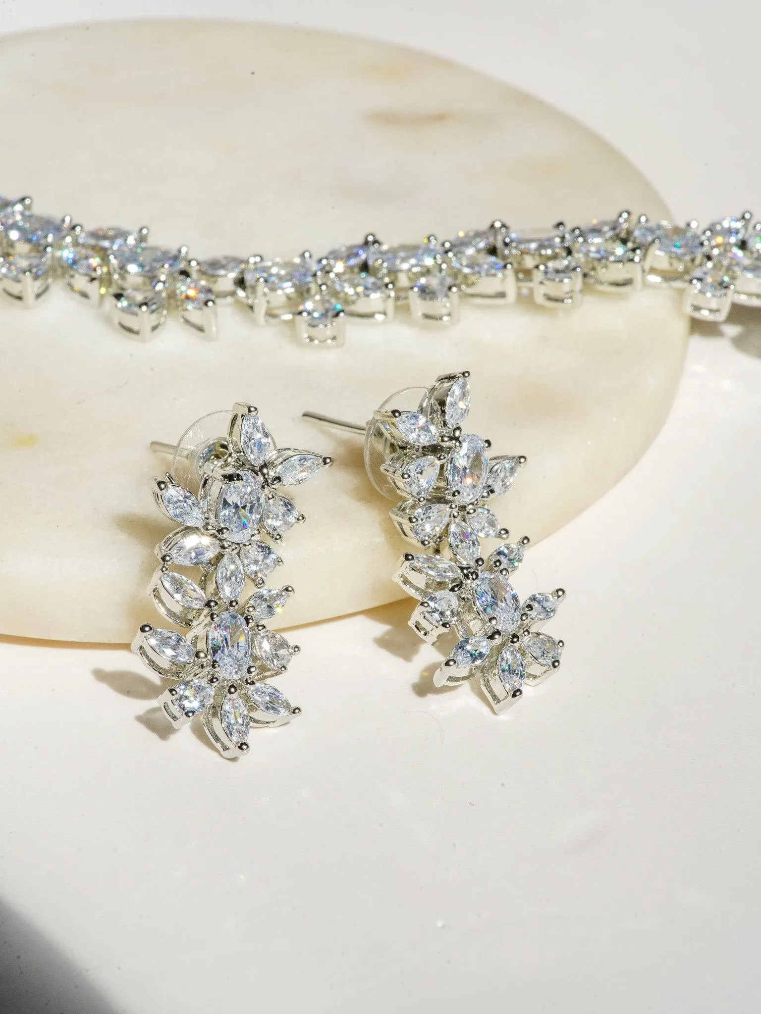 Lama - Single Layer Long Diamante Accent AD Necklace Set