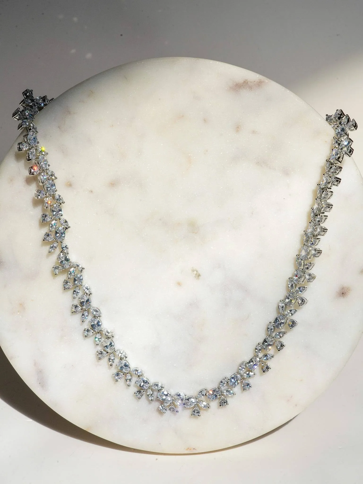 Lama - Single Layer Long Diamante Accent AD Necklace Set