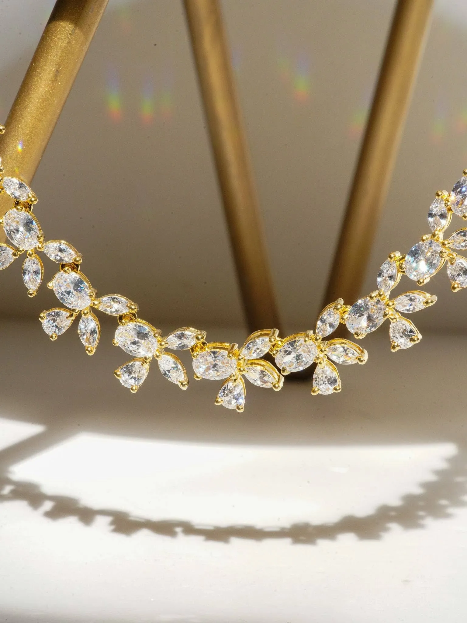 Lama - Single Layer Long Diamante Accent AD Necklace Set