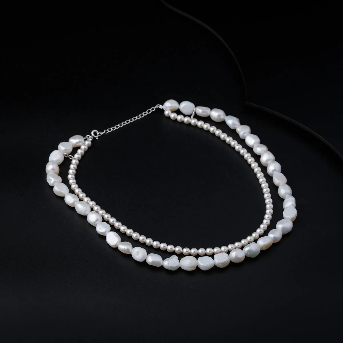Layered Pearl Necklace with Natural and Round Pearls