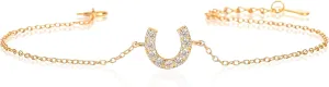 Lucky Horseshoe Bracelets in 925 Sterling Silver for Women, Dainty Silver, Yellow Gold, or Rose Gold Horseshoe Bracelet with Sparkling Cubic Zirconia Stones