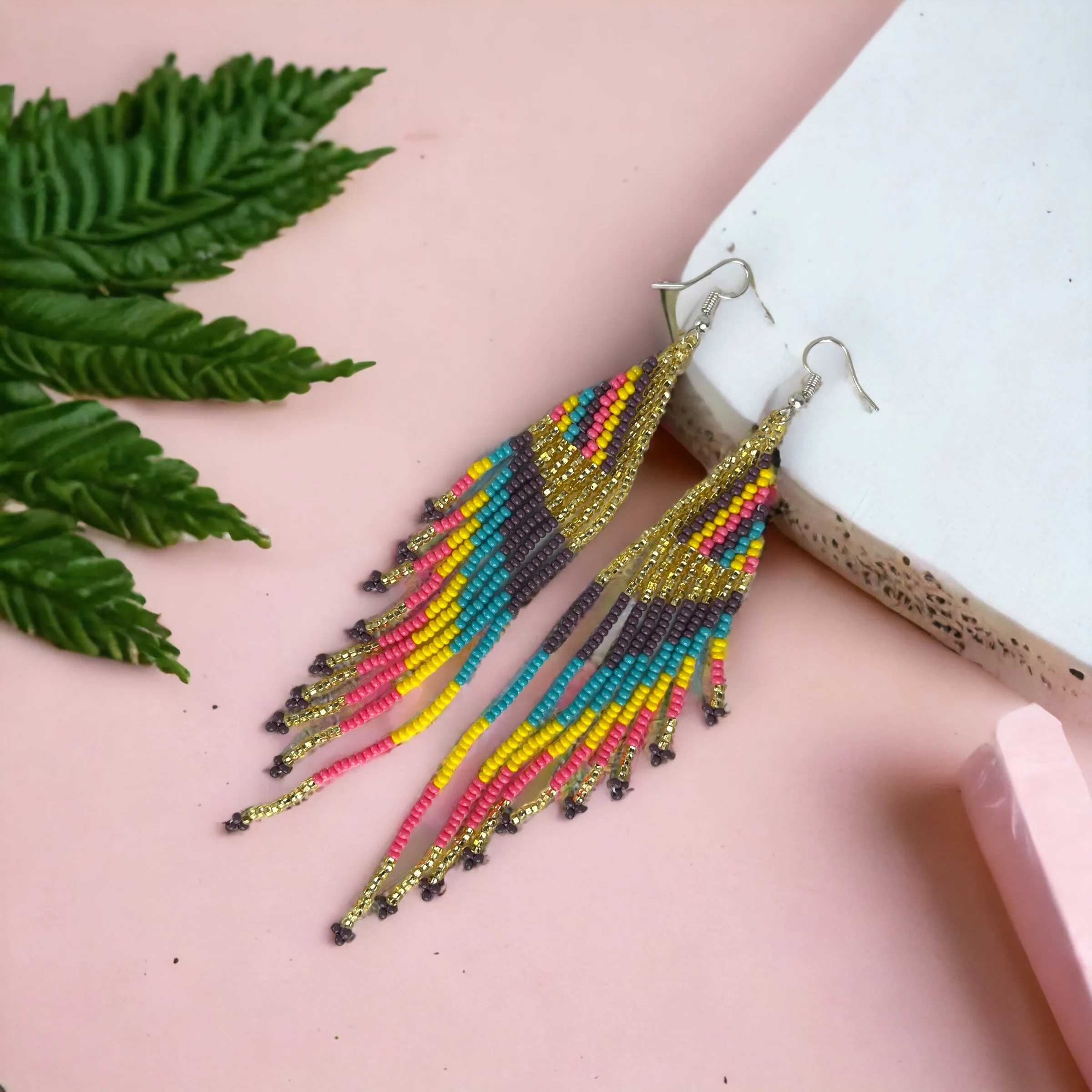 Maria Victoria Handmade Boho Statement Beaded Tassel Earrings - Colorful Jewelry Perfect for Women and Girls. The Perfect Birthday or Christmas Gifts