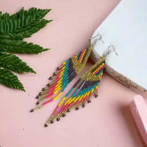 Maria Victoria Handmade Boho Statement Beaded Tassel Earrings - Colorful Jewelry Perfect for Women and Girls. The Perfect Birthday or Christmas Gifts