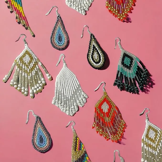 Maria Victoria Handmade Boho Statement Beaded Tassel Earrings - Colorful Jewelry Perfect for Women and Girls. The Perfect Birthday or Christmas Gifts
