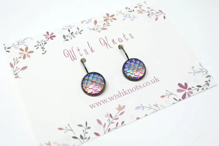 Mermaid Scale Earrings - Lever Back Earrings. Gunmetal Black Drop Earrings. Choice of Colours.
