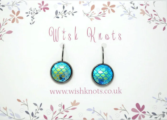 Mermaid Scale Earrings - Lever Back Earrings. Gunmetal Black Drop Earrings. Choice of Colours.