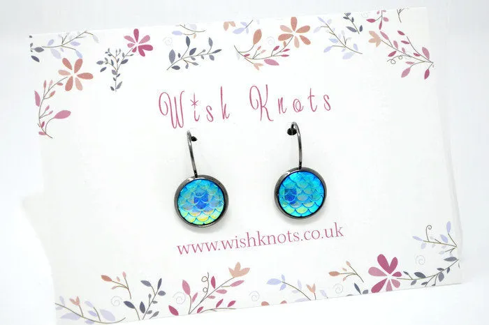 Mermaid Scale Earrings - Lever Back Earrings. Gunmetal Black Drop Earrings. Choice of Colours.