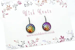 Mermaid Scale Earrings - Lever Back Earrings. Gunmetal Black Drop Earrings. Choice of Colours.
