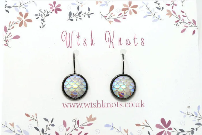 Mermaid Scale Earrings - Lever Back Earrings. Gunmetal Black Drop Earrings. Choice of Colours.
