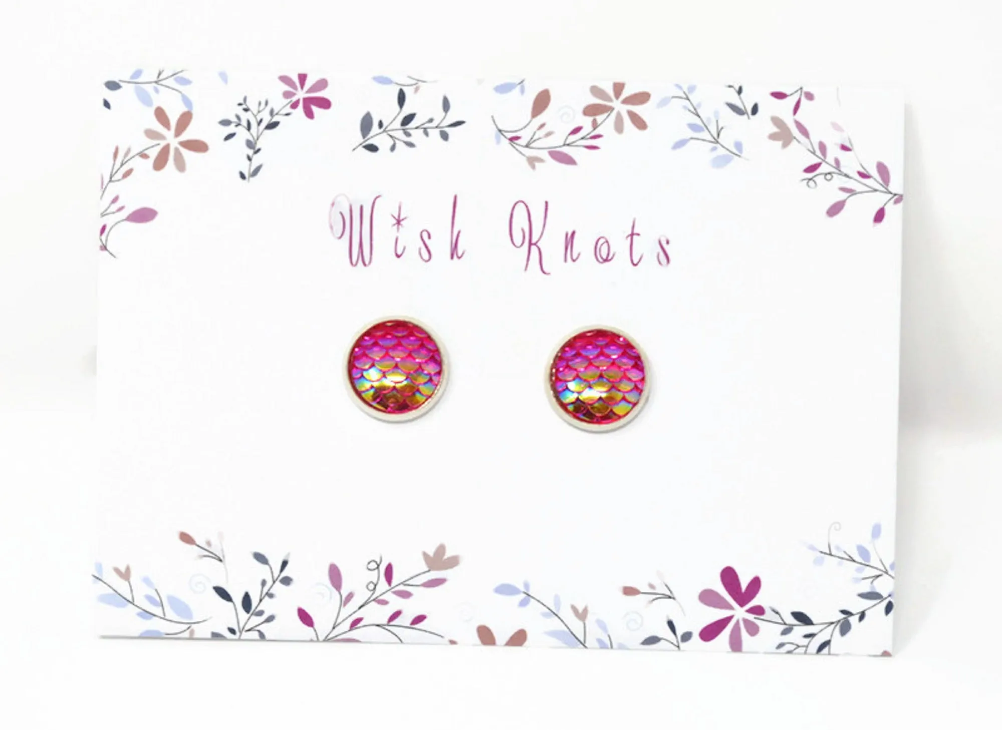 Mermaid Tail Earrings - Hot Pink Mermaid Silver Plated Studs.