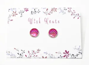 Mermaid Tail Earrings - Hot Pink Mermaid Silver Plated Studs.