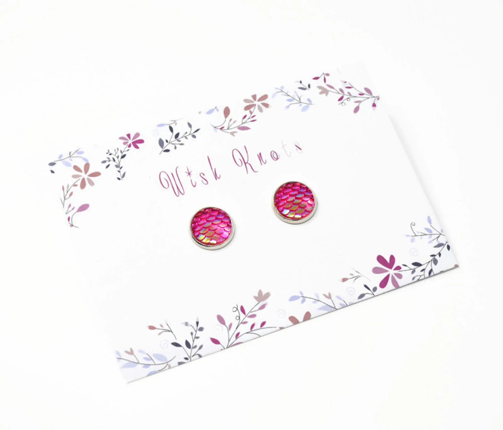 Mermaid Tail Earrings - Hot Pink Mermaid Silver Plated Studs.