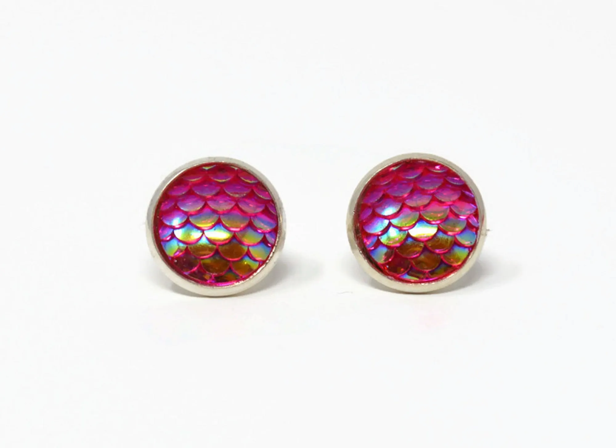 Mermaid Tail Earrings - Hot Pink Mermaid Silver Plated Studs.