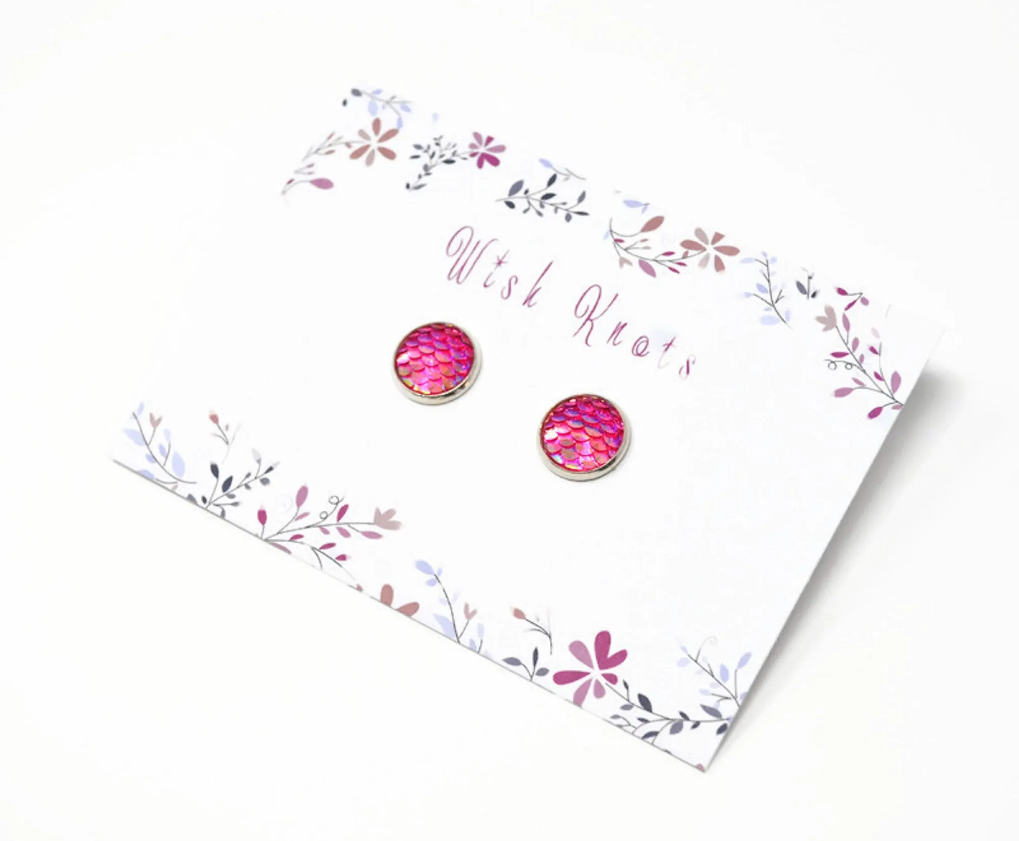 Mermaid Tail Earrings - Hot Pink Mermaid Silver Plated Studs.