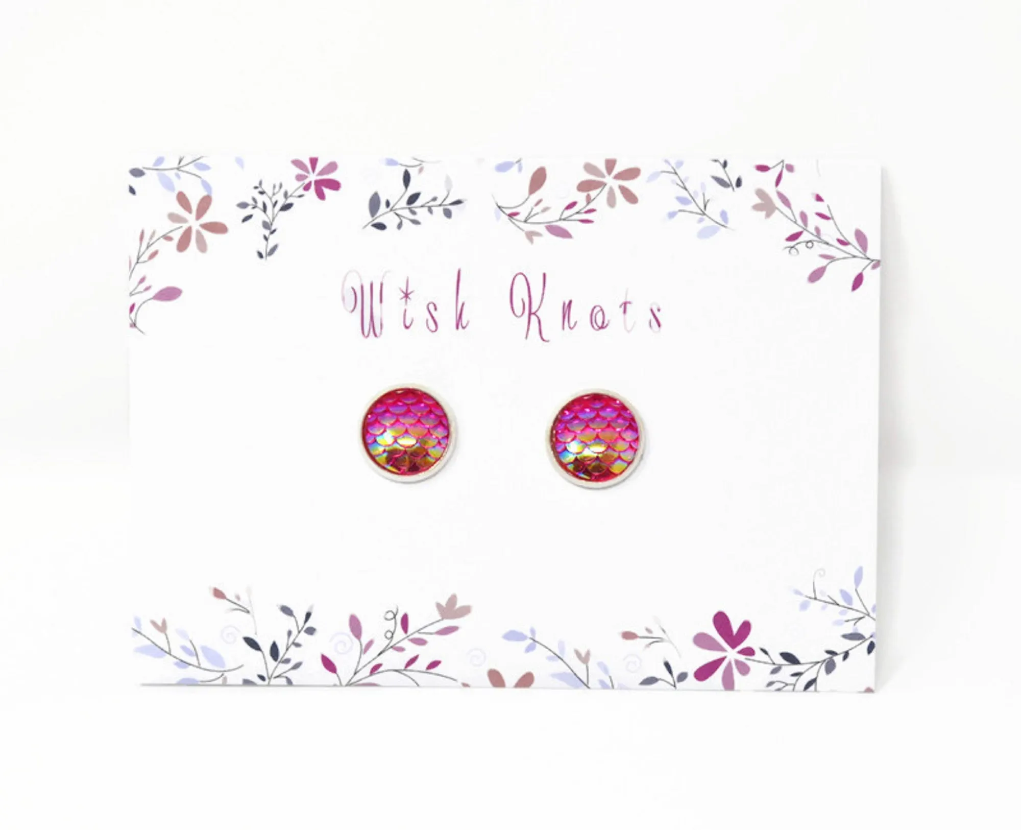 Mermaid Tail Earrings - Hot Pink Mermaid Silver Plated Studs.