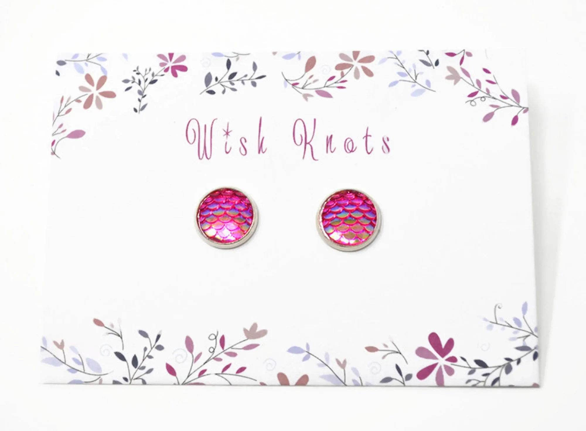 Mermaid Tail Earrings - Hot Pink Mermaid Silver Plated Studs.