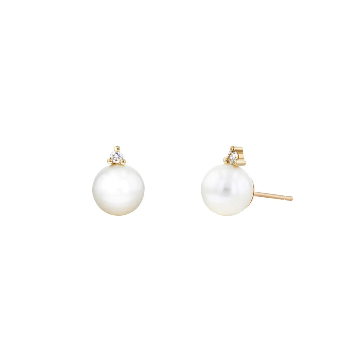 Mizuki Sea of Beauty Collection Medium Pearl & Diamond Stud Earrings | 14K Yellow Gold