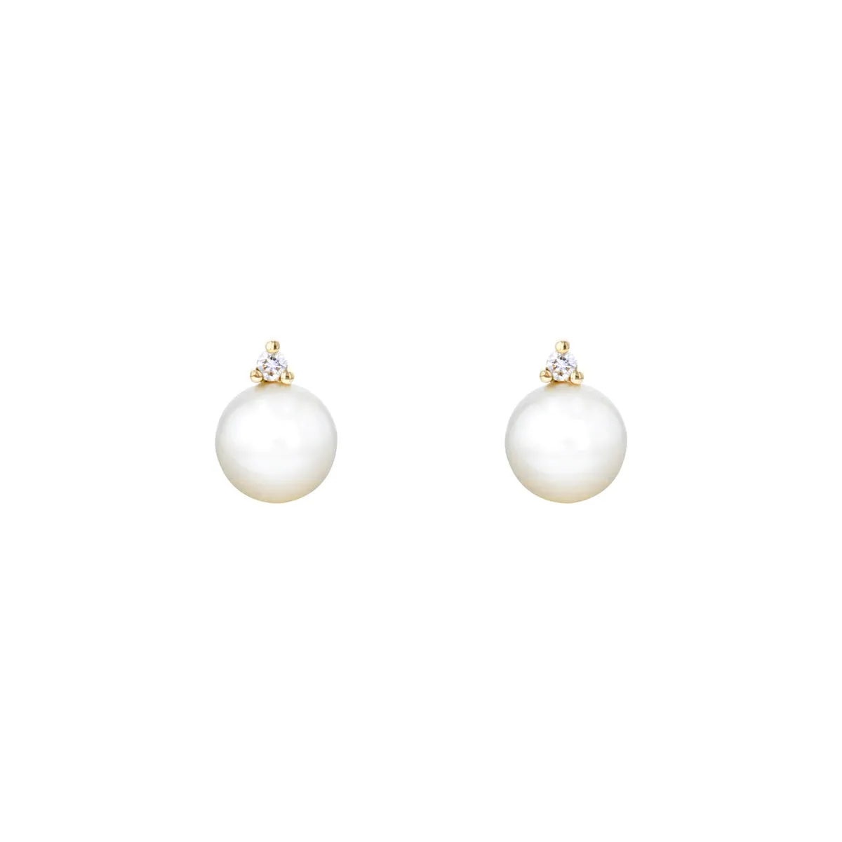 Mizuki Sea of Beauty Collection Medium Pearl & Diamond Stud Earrings | 14K Yellow Gold