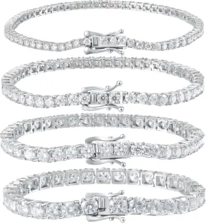 Moissanite Tennis Bracelet for Women - 18K White Gold Plated Silver - 2mm 3mm 4mm 5mm D Color VVS1 Moissanite - Double Safety Clasp,Hypoallergenic Men's Bracelets