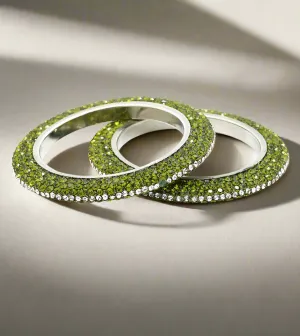 Moss Green Ornate Crystal Bangle Set