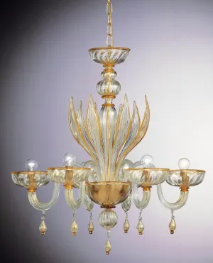 Murano Clear Glass Chandelier With Amber Trim