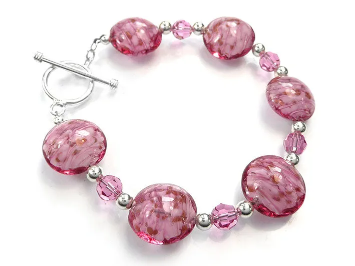 Murano Glass Lentil Bracelet - Rosa