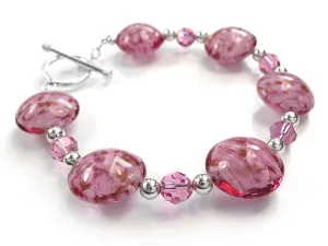 Murano Glass Lentil Bracelet - Rosa