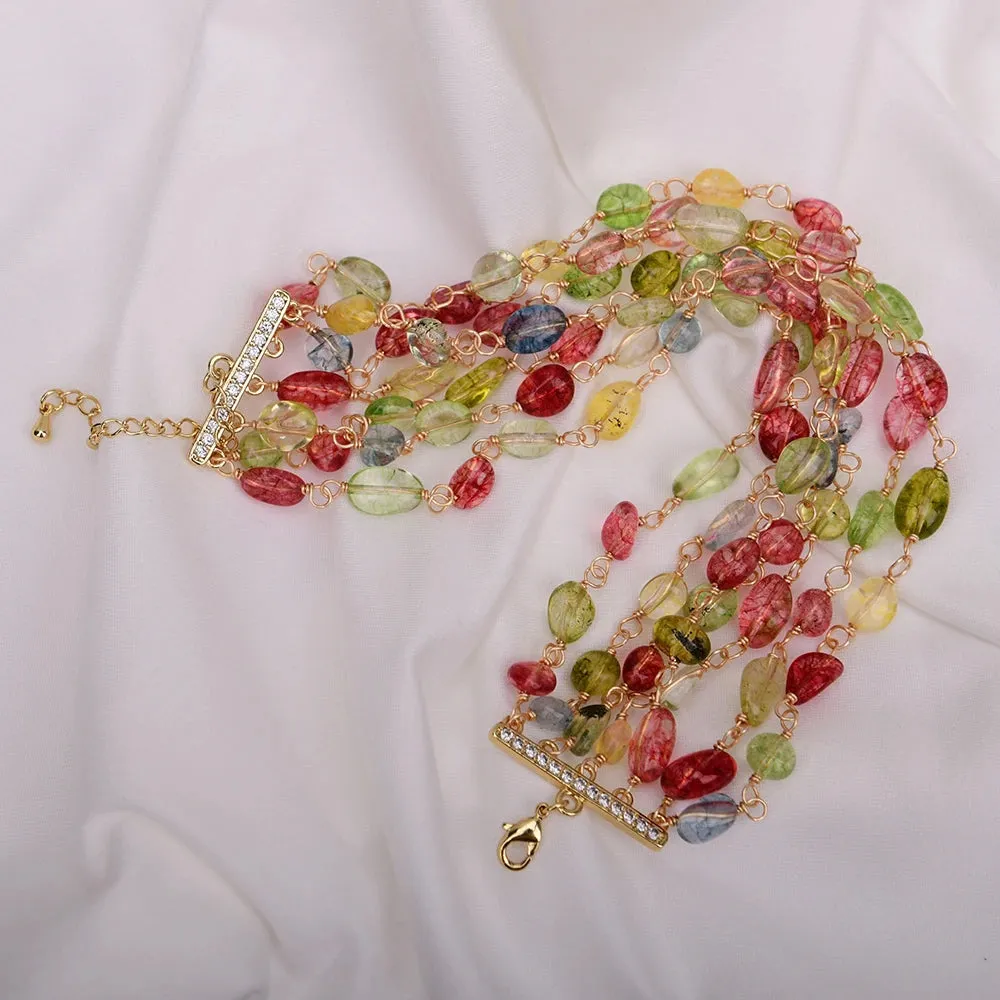 Natural Gemstone Amorphous Oval Stone Beads Handmade Necklace