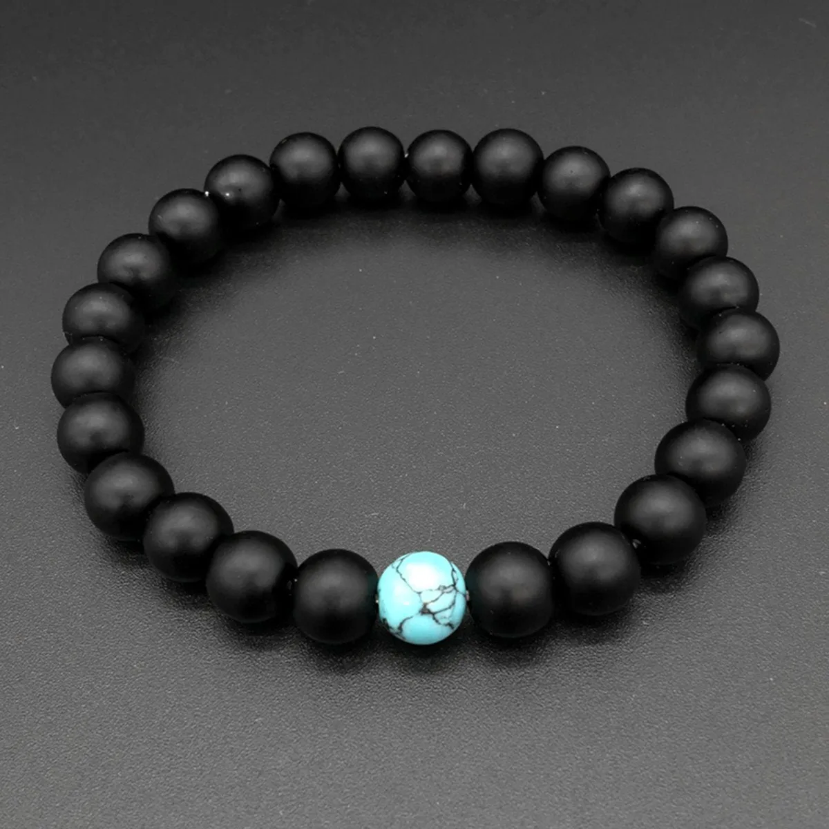 Natural Onyx Turquoise Beads Glossy Black Stretchable Combo Bracelet