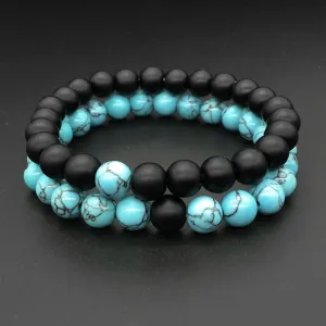 Natural Onyx Turquoise Beads Glossy Black Stretchable Combo Bracelet